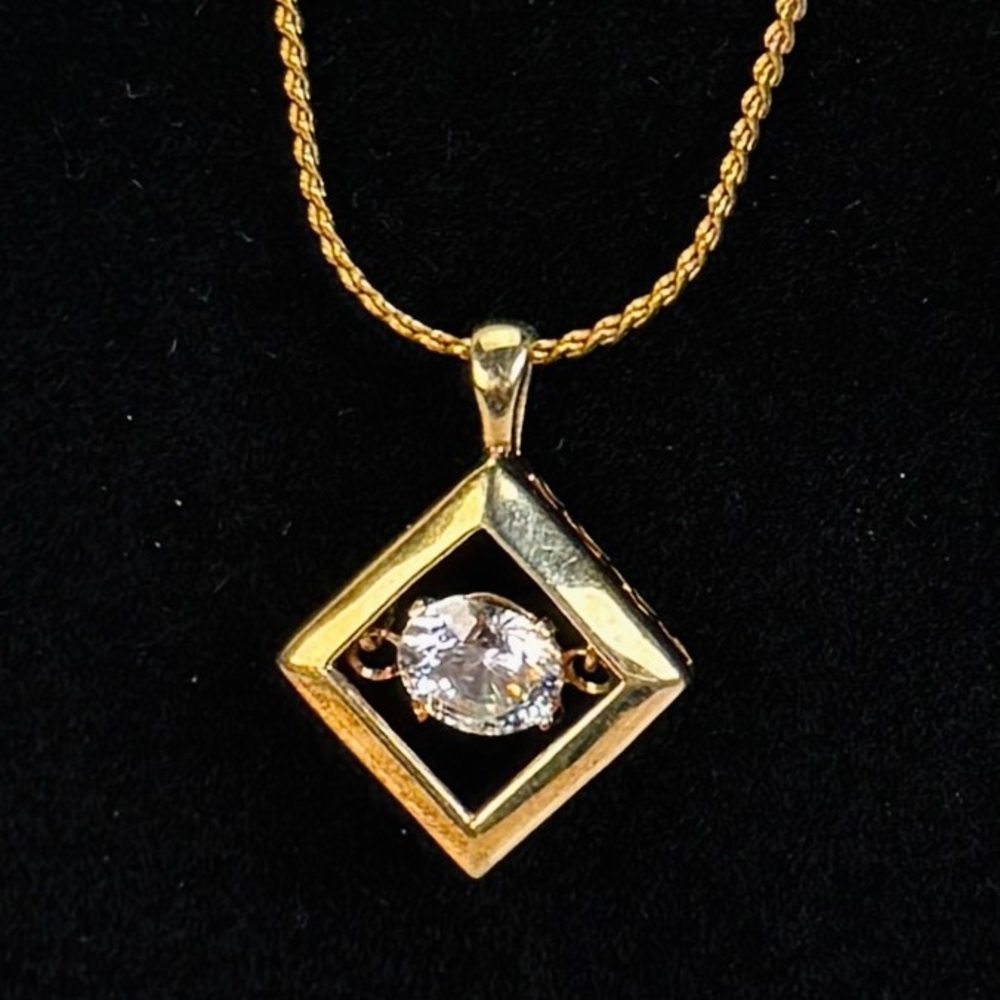 Goldtone Clear Floating Bling Necklace Square Pendant